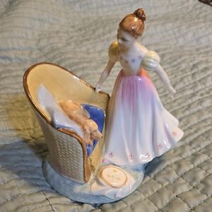 Porcelain Figurine with Pink Dress and Dog